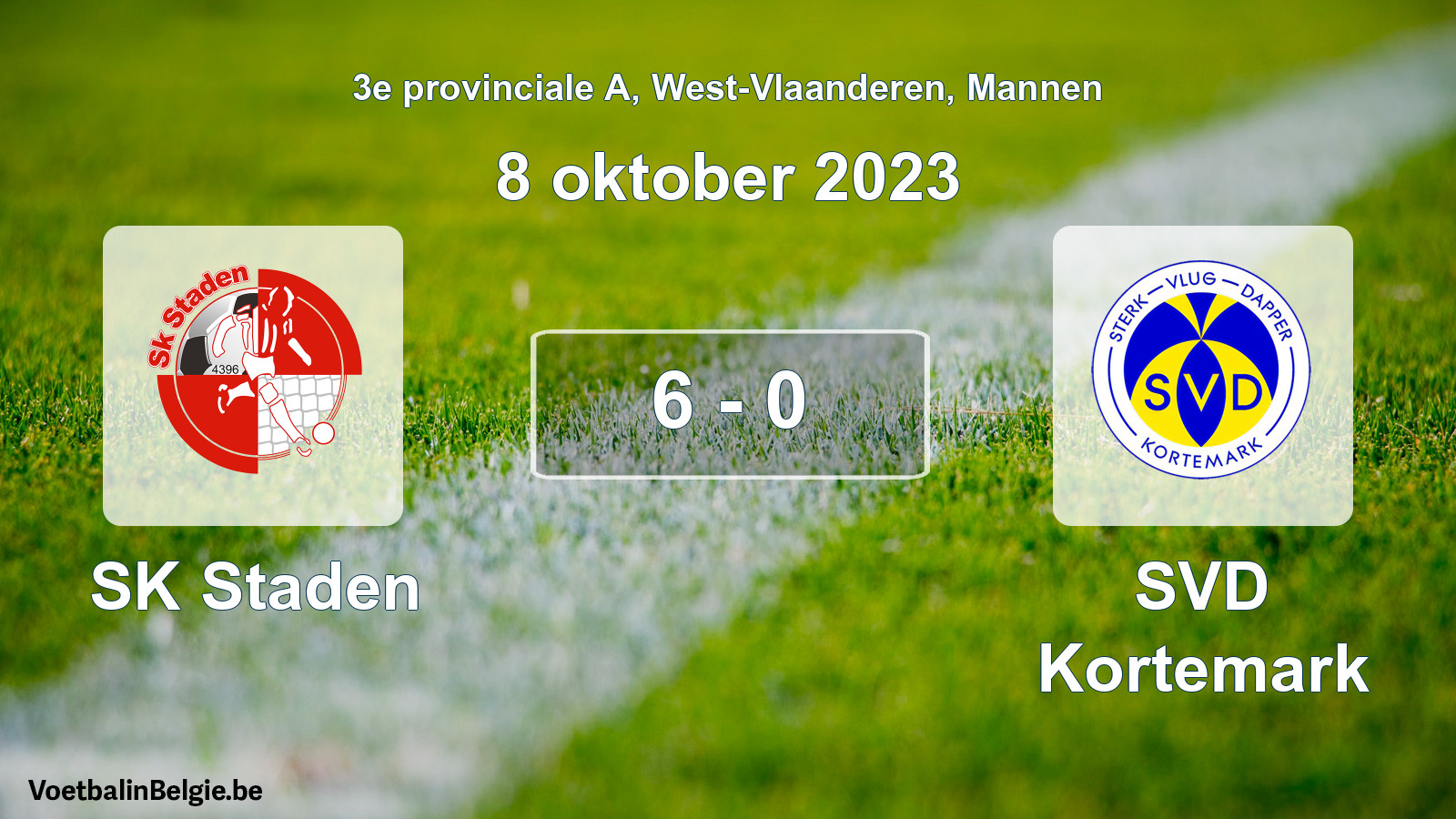 Gespeelde wedstrijd mannenvoetbal: SK Staden - SVD Kortemark 6 - 0 (8 oktober 2023)