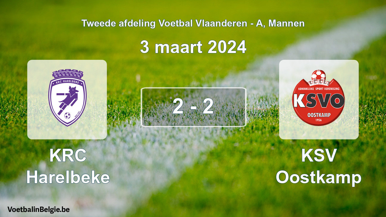 Gespeelde wedstrijd mannenvoetbal: KRC Harelbeke - KSV Oostkamp 2 - 2 (3 maart 2024)