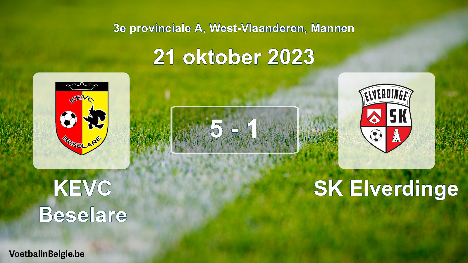 Gespeelde wedstrijd mannenvoetbal: KEVC Beselare - SK Elverdinge 5 - 1 (21 oktober 2023)