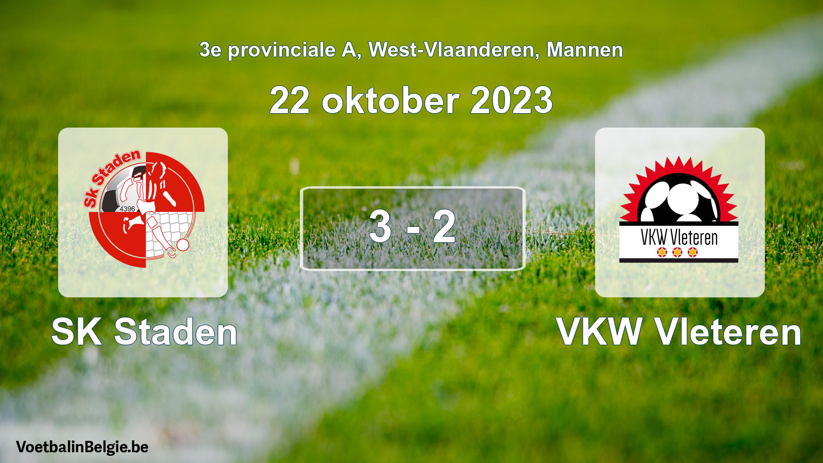 Gespeelde wedstrijd mannenvoetbal: SK Staden - VKW Vleteren 3 - 2 (22 oktober 2023)