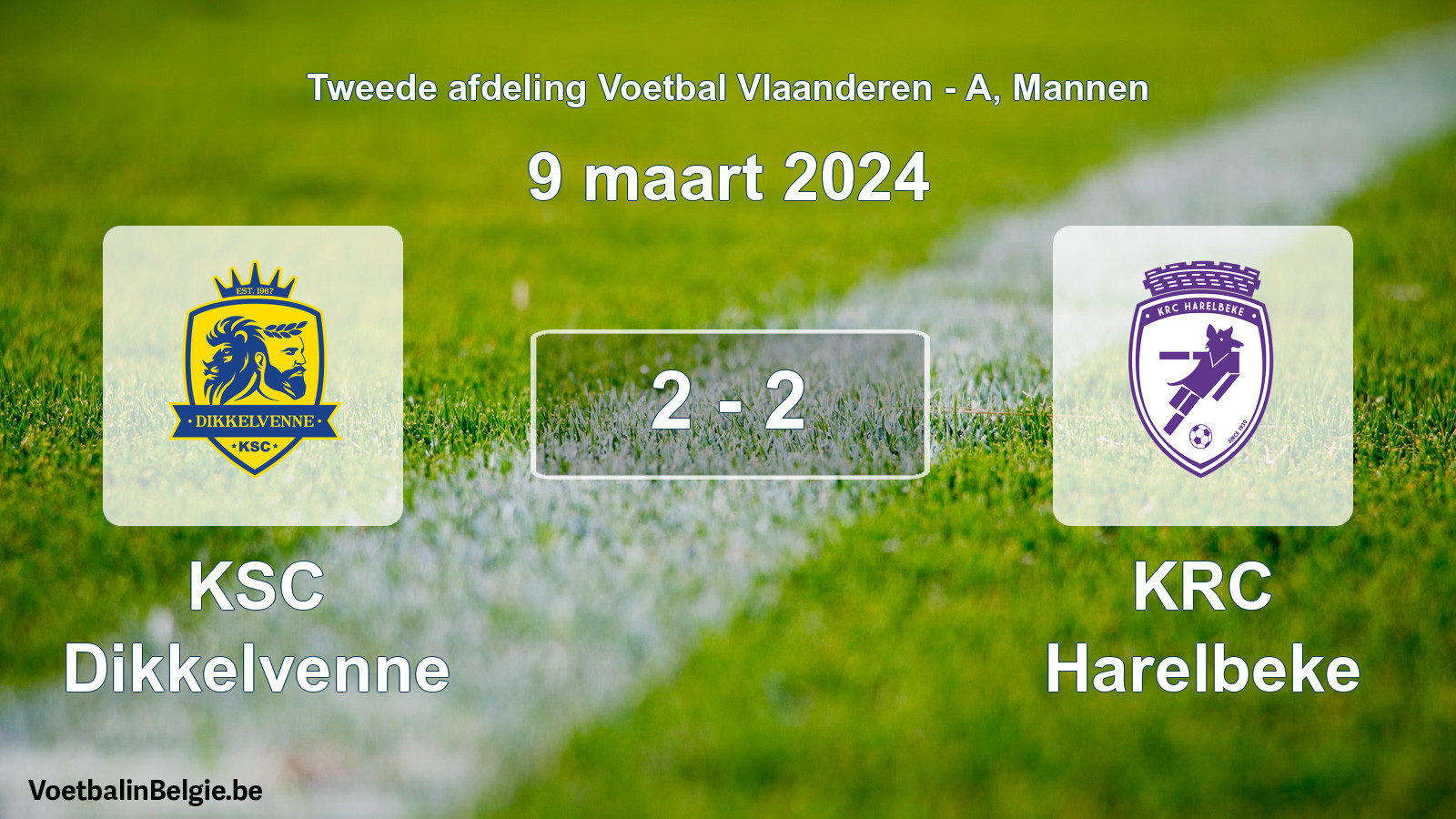 Gespeelde wedstrijd mannenvoetbal: KSC Dikkelvenne - KRC Harelbeke 2 - 2 (9 maart 2024)