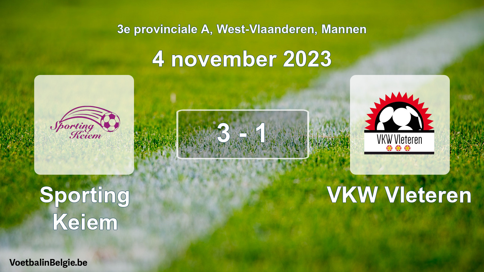 Gespeelde wedstrijd mannenvoetbal: Sporting Keiem - VKW Vleteren 3 - 1 (4 november 2023)