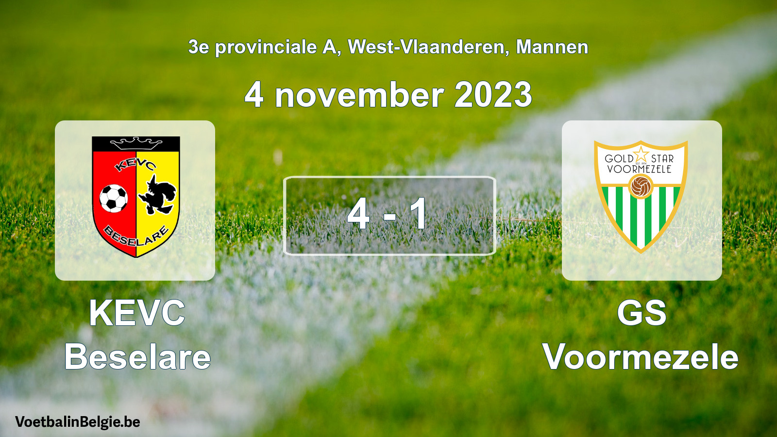 Gespeelde wedstrijd mannenvoetbal: KEVC Beselare - GS Voormezele 4 - 1 (4 november 2023)