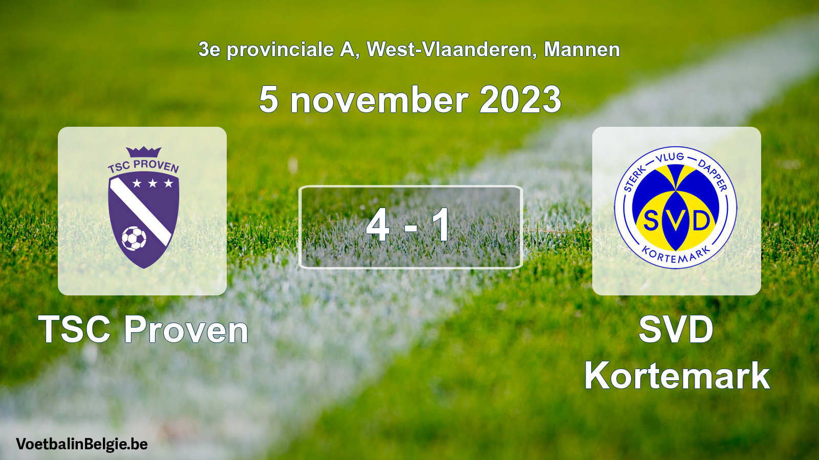 Gespeelde wedstrijd mannenvoetbal: TSC Proven - SVD Kortemark 4 - 1 (5 november 2023)