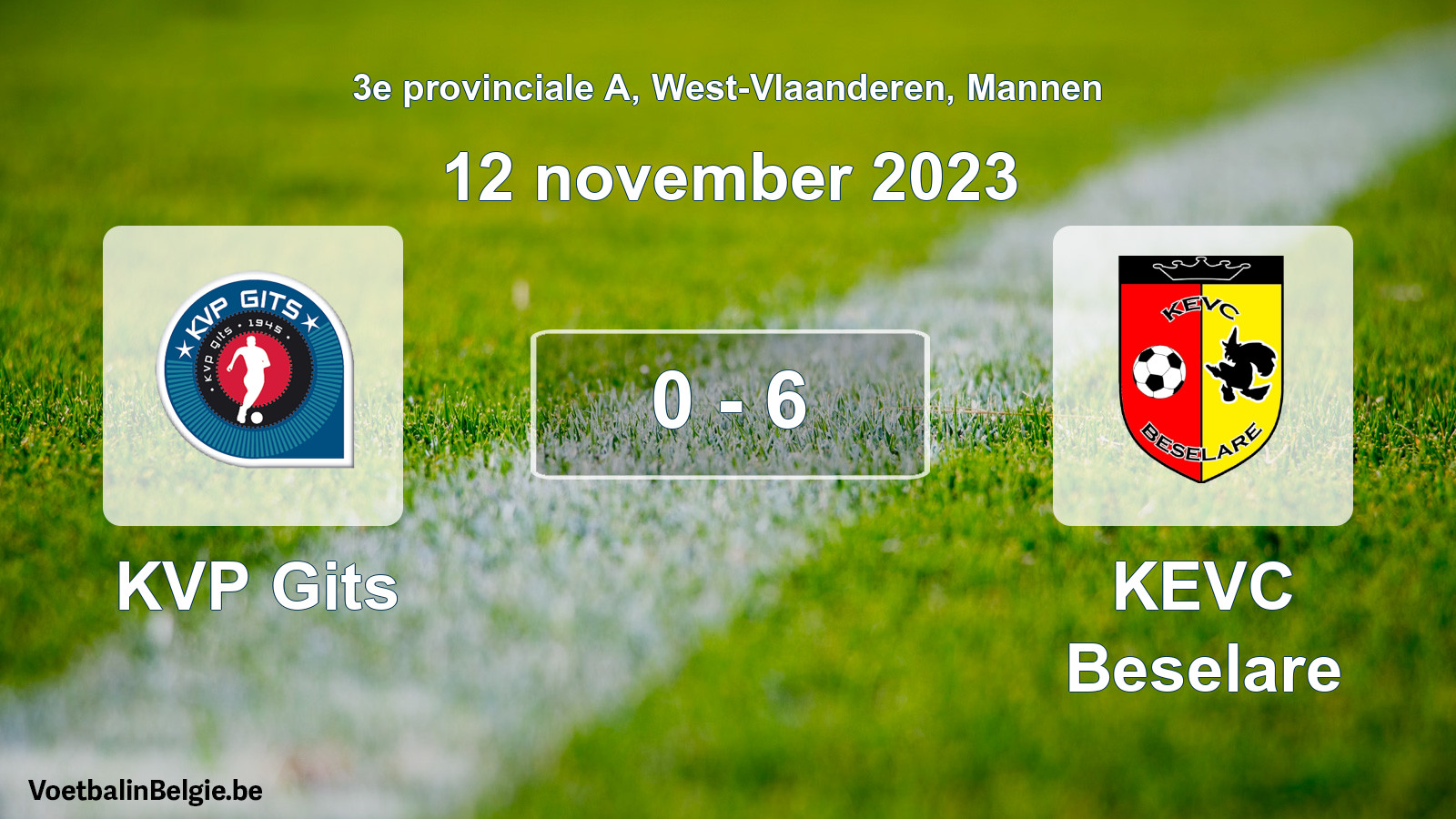 Gespeelde wedstrijd mannenvoetbal: KVP Gits - KEVC Beselare 0 - 6 (12 november 2023)