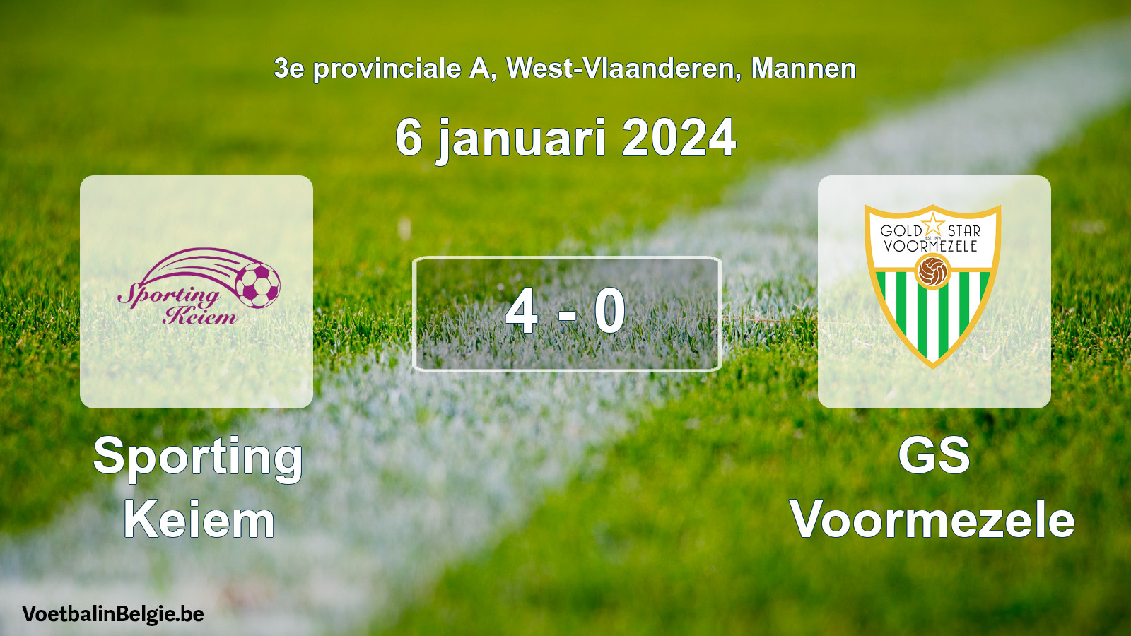 Gespeelde wedstrijd mannenvoetbal: Sporting Keiem - GS Voormezele 4 - 0 (6 januari 2024)
