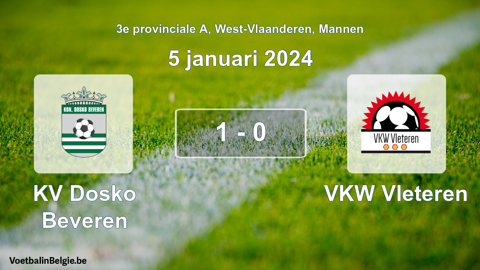 Gespeelde wedstrijd mannenvoetbal: KV Dosko Beveren - VKW Vleteren 1 - 0 (5 januari 2024)