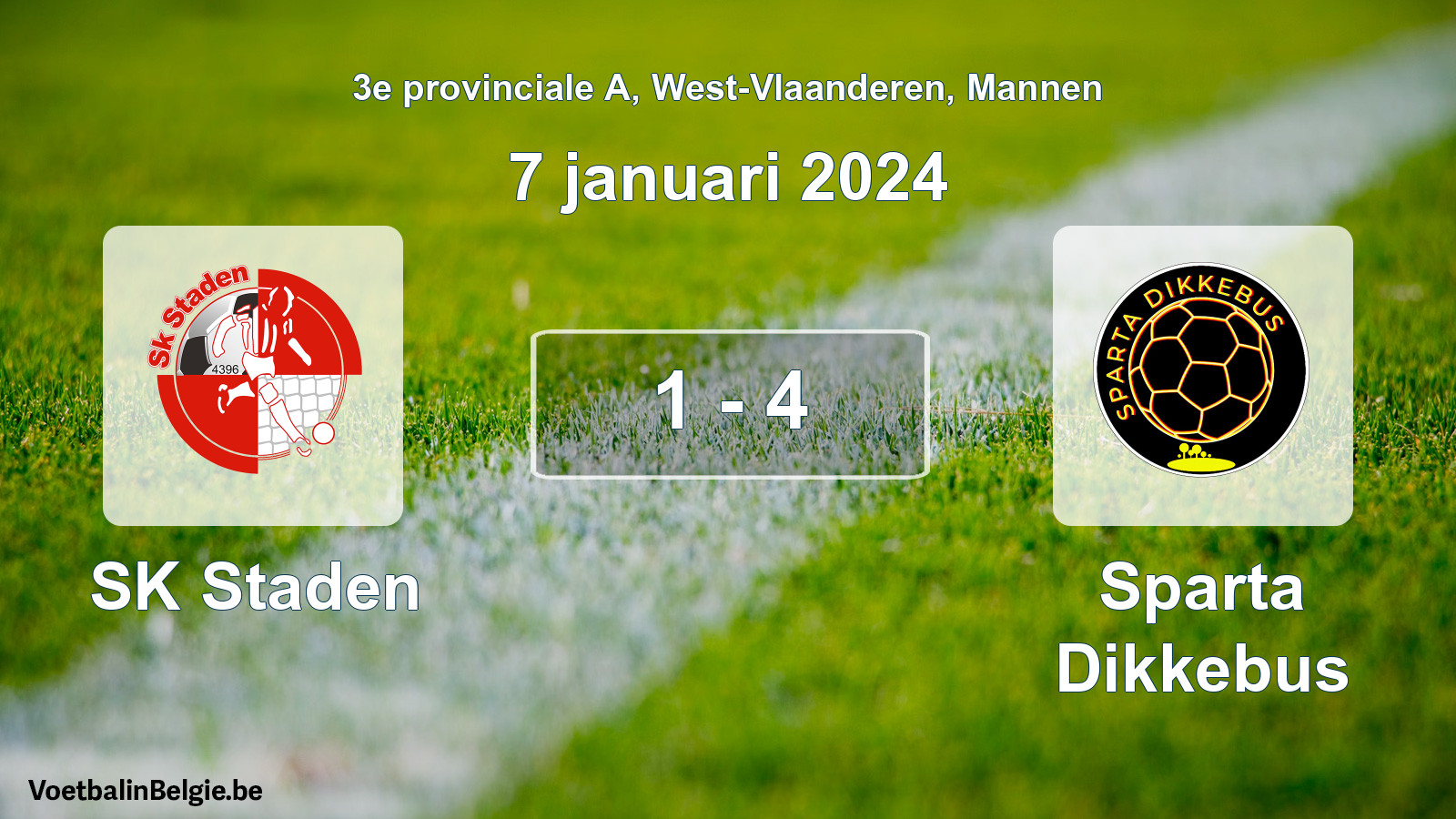 Gespeelde wedstrijd mannenvoetbal: SK Staden - Sparta Dikkebus 1 - 4 (7 januari 2024)
