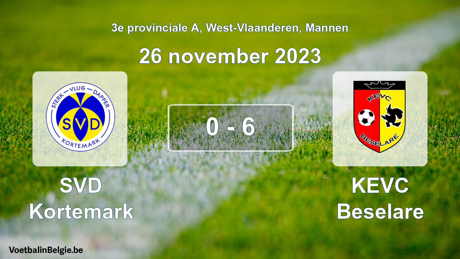 Gespeelde wedstrijd mannenvoetbal: SVD Kortemark - KEVC Beselare 0 - 6 (26 november 2023)