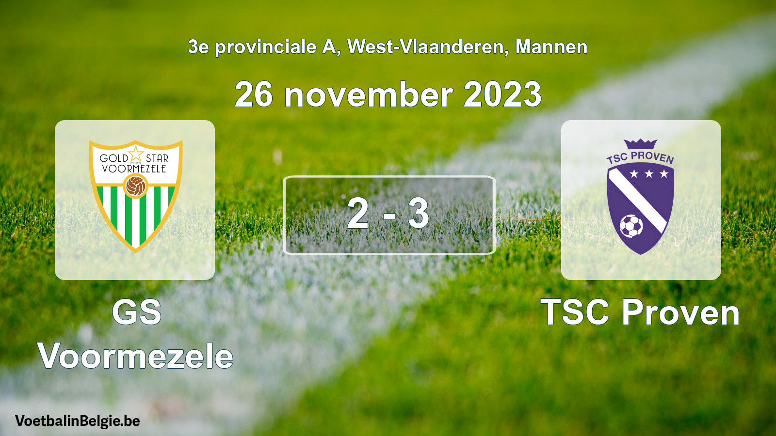 Gespeelde wedstrijd mannenvoetbal: GS Voormezele - TSC Proven 2 - 3 (26 november 2023)