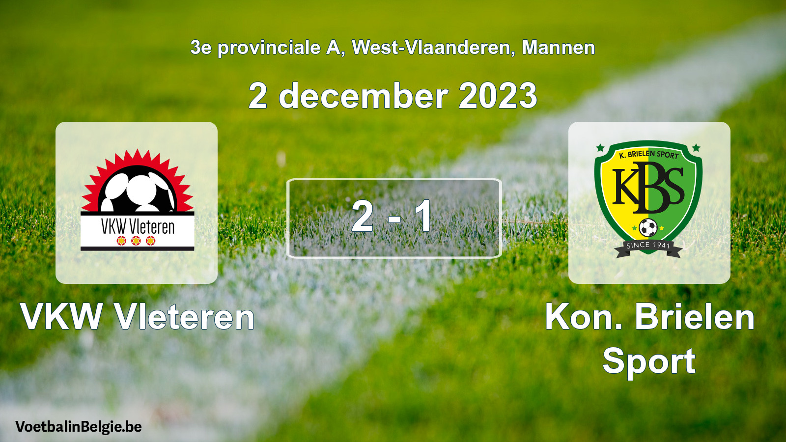 Gespeelde wedstrijd mannenvoetbal: VKW Vleteren - Kon. Brielen Sport 2 - 1 (2 december 2023)