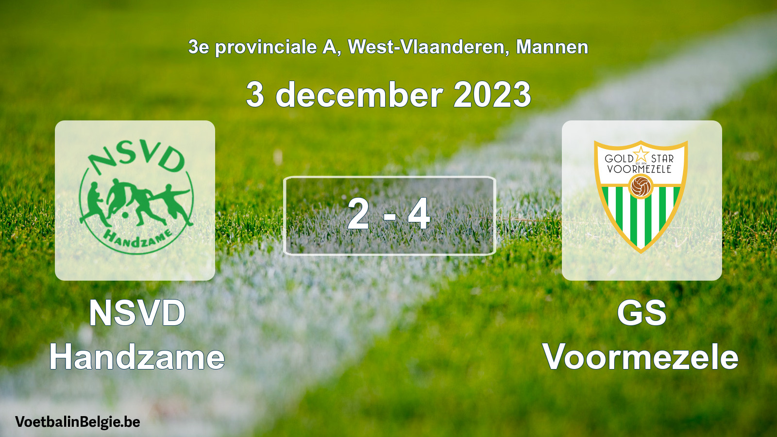Gespeelde wedstrijd mannenvoetbal: NSVD Handzame - GS Voormezele 2 - 4 (3 december 2023)