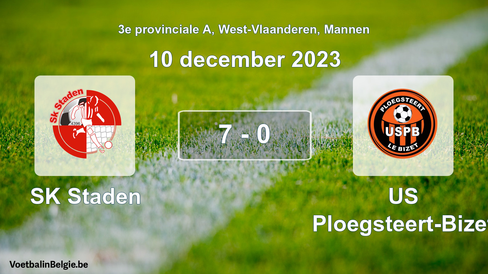 Gespeelde wedstrijd mannenvoetbal: SK Staden - US Ploegsteert-Bizet 7 - 0 (10 december 2023)