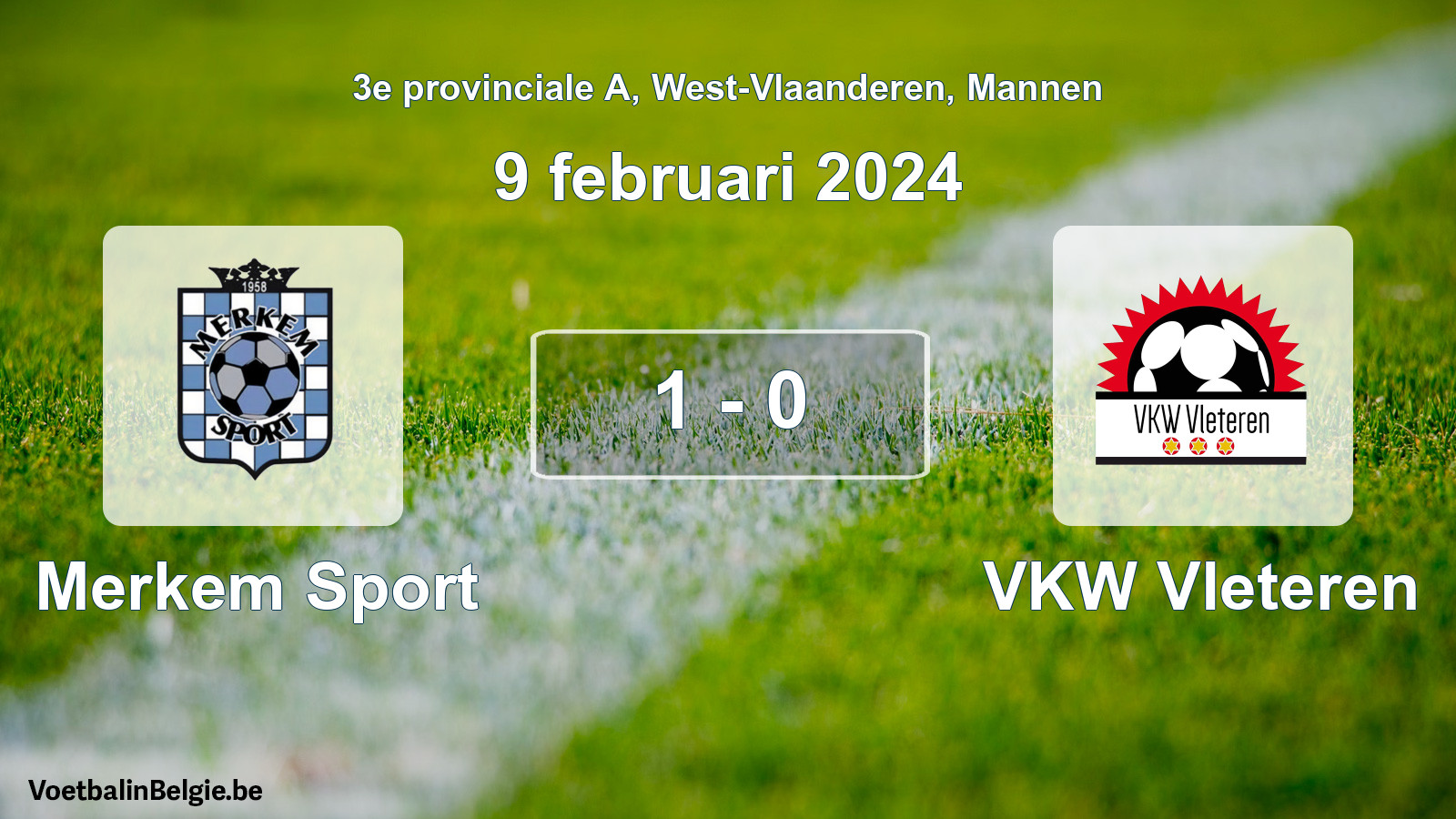Gespeelde wedstrijd mannenvoetbal: Merkem Sport - VKW Vleteren 1 - 0 (9 februari 2024)