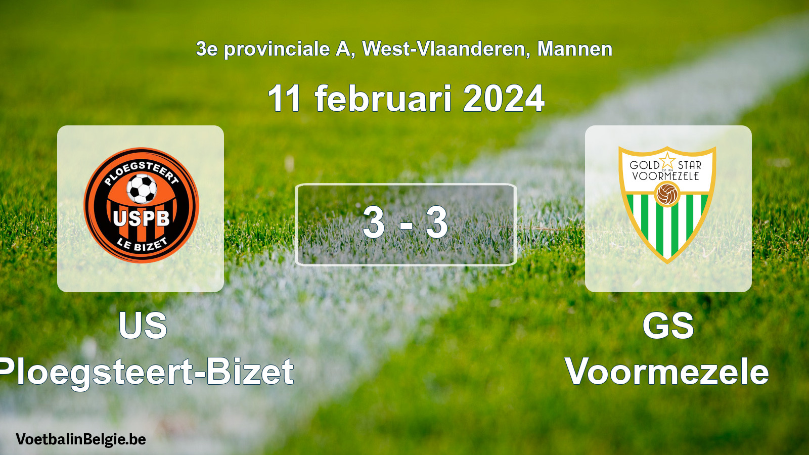Gespeelde wedstrijd mannenvoetbal: US Ploegsteert-Bizet - GS Voormezele 3 - 3 (11 februari 2024)