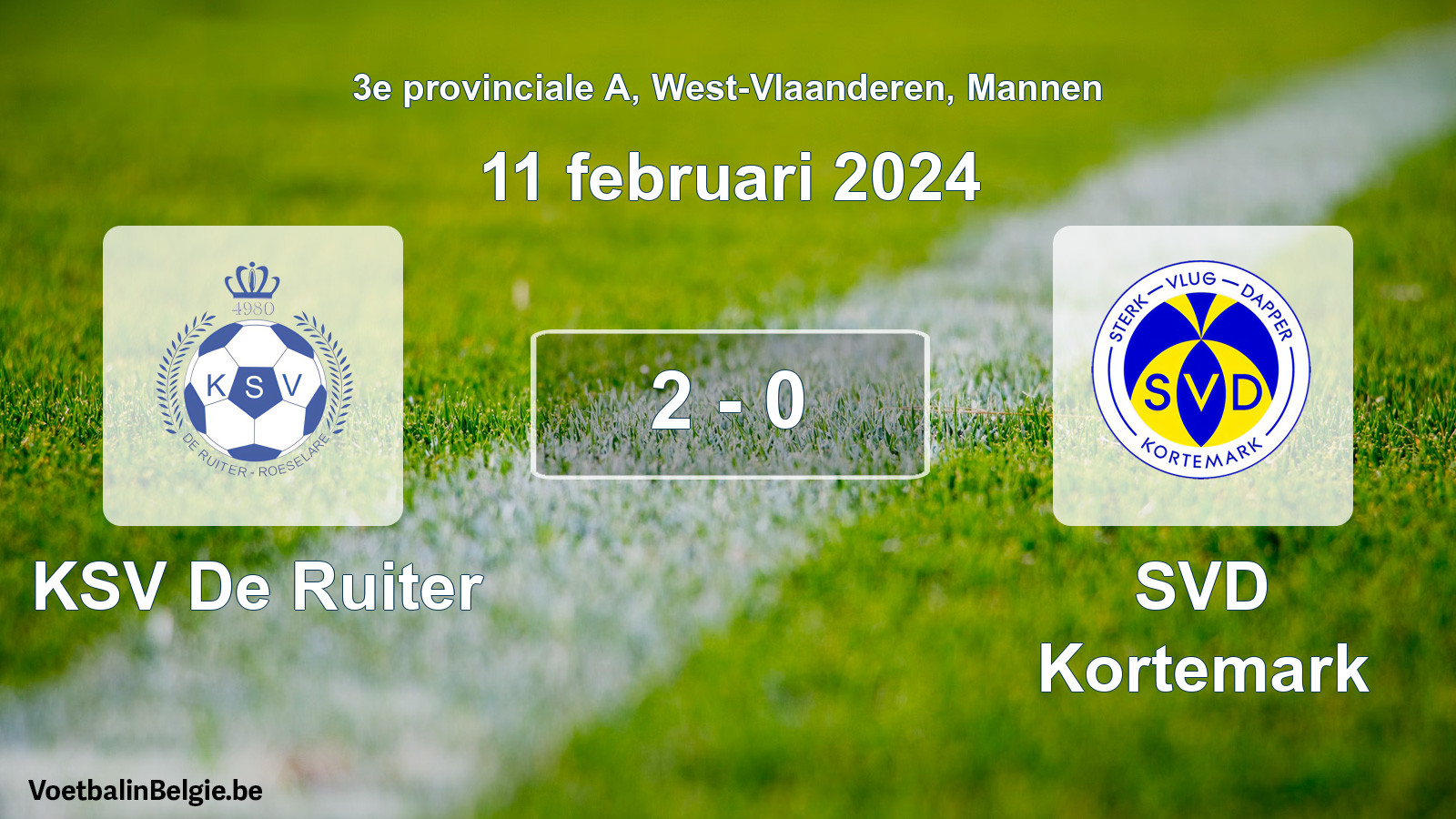 Gespeelde wedstrijd mannenvoetbal: KSV De Ruiter - SVD Kortemark 2 - 0 (11 februari 2024)