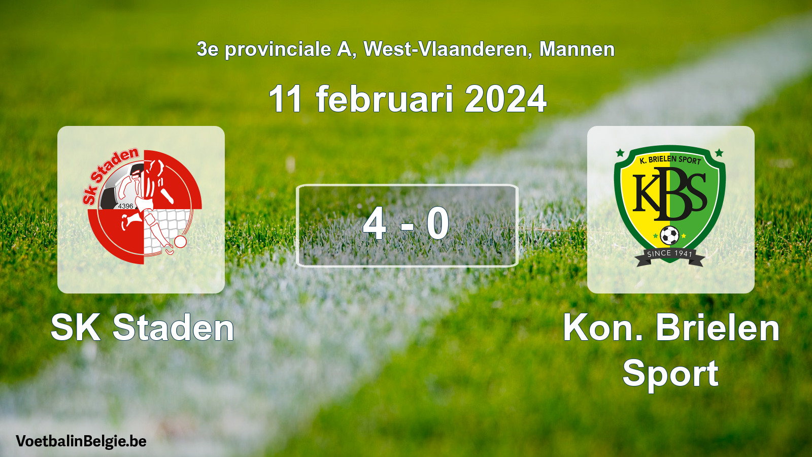 Gespeelde wedstrijd mannenvoetbal: SK Staden - Kon. Brielen Sport 4 - 0 (11 februari 2024)