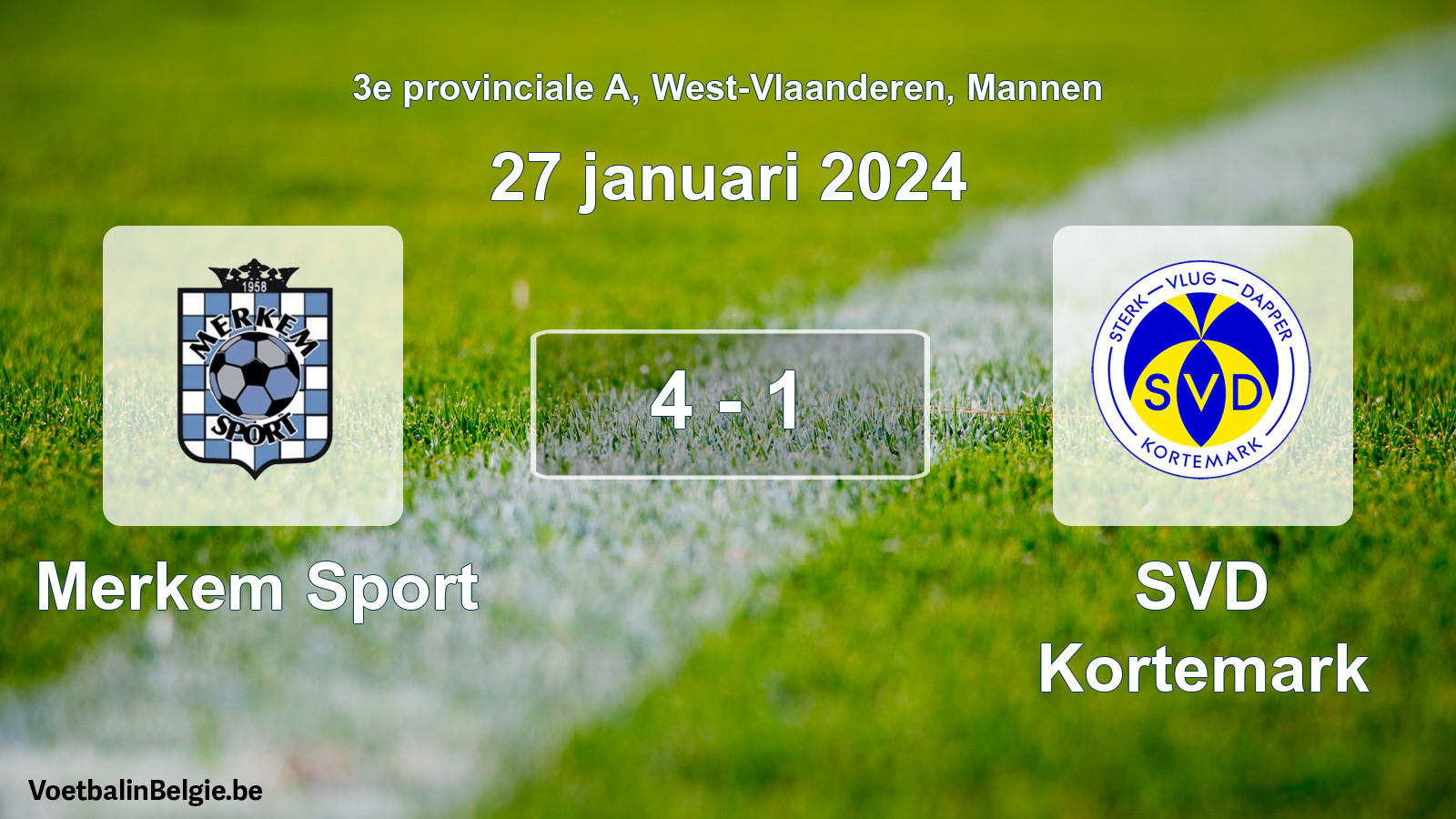Gespeelde wedstrijd mannenvoetbal: Merkem Sport - SVD Kortemark 4 - 1 (27 januari 2024)