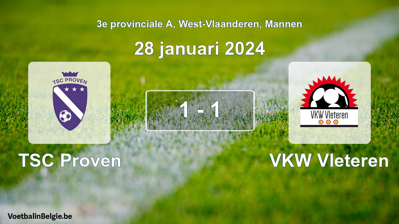 Gespeelde wedstrijd mannenvoetbal: TSC Proven - VKW Vleteren 1 - 1 (28 januari 2024)