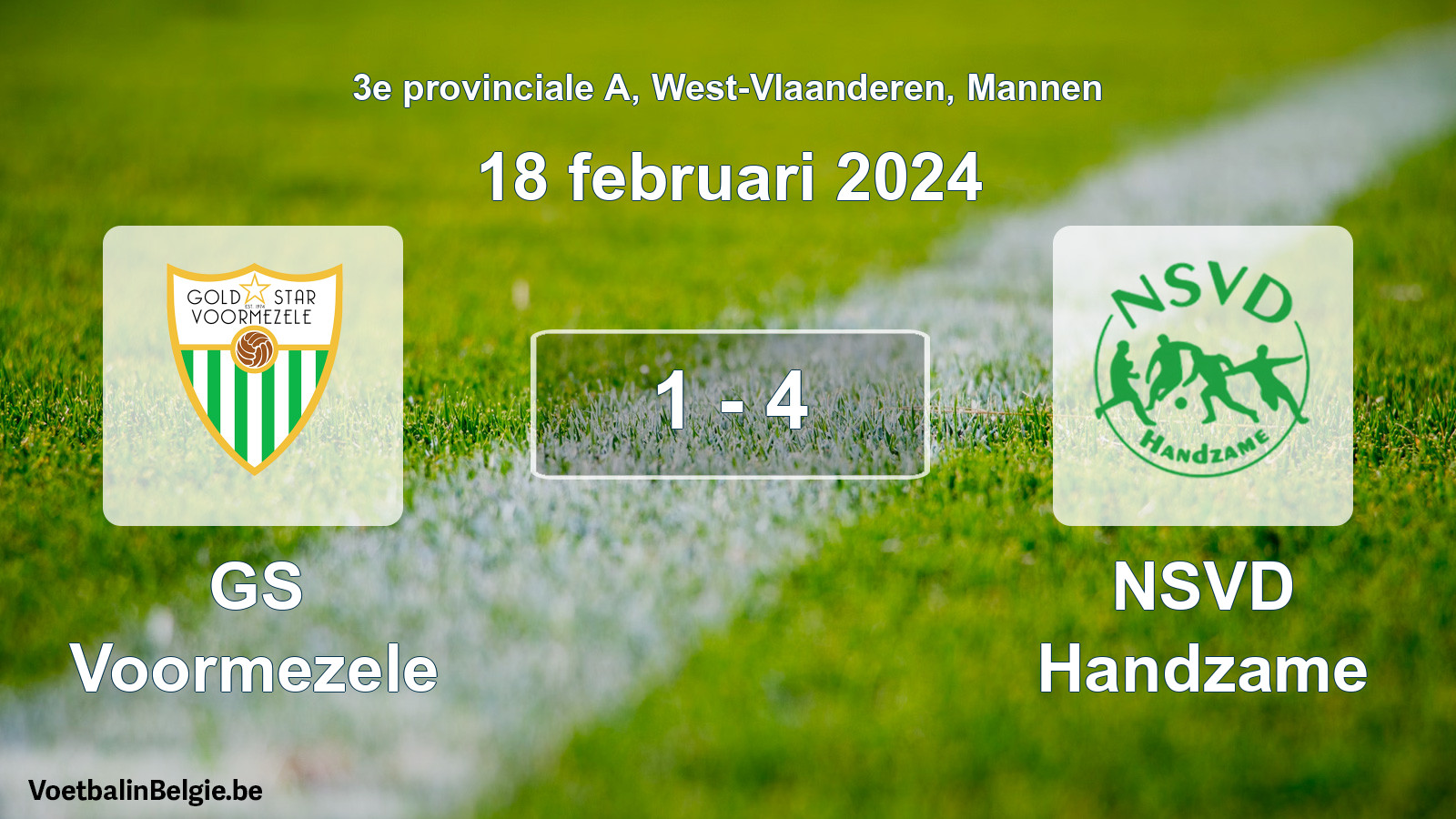 Gespeelde wedstrijd mannenvoetbal: GS Voormezele - NSVD Handzame 1 - 4 (18 februari 2024)