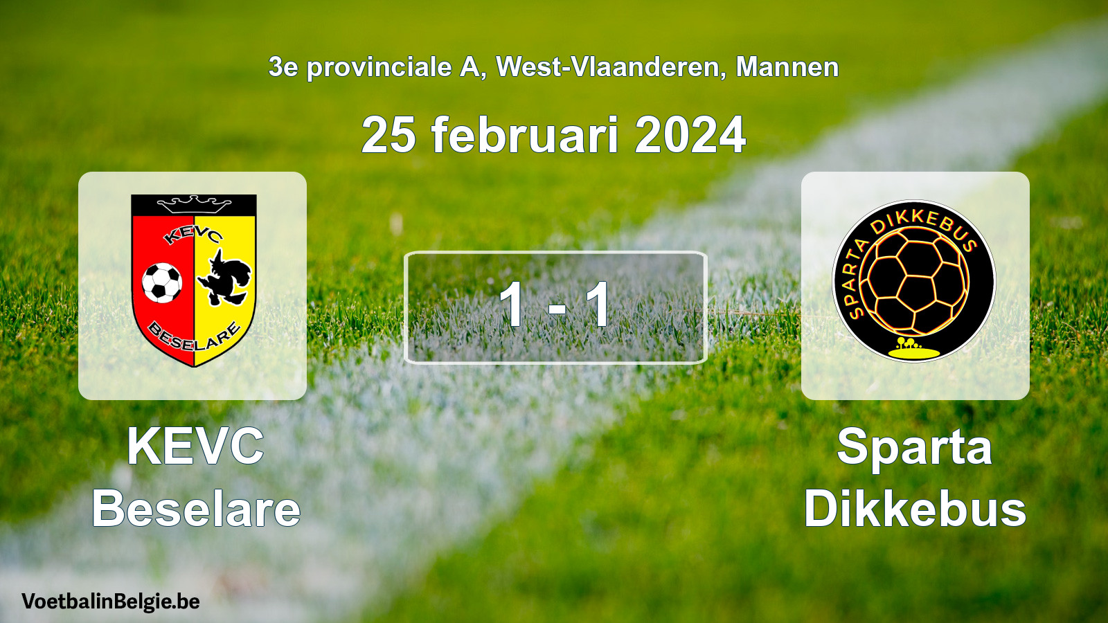 Gespeelde wedstrijd mannenvoetbal: KEVC Beselare - Sparta Dikkebus 1 - 1 (25 februari 2024)
