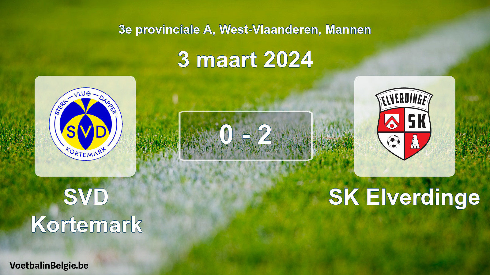 Gespeelde wedstrijd mannenvoetbal: SVD Kortemark - SK Elverdinge 0 - 2 (3 maart 2024)