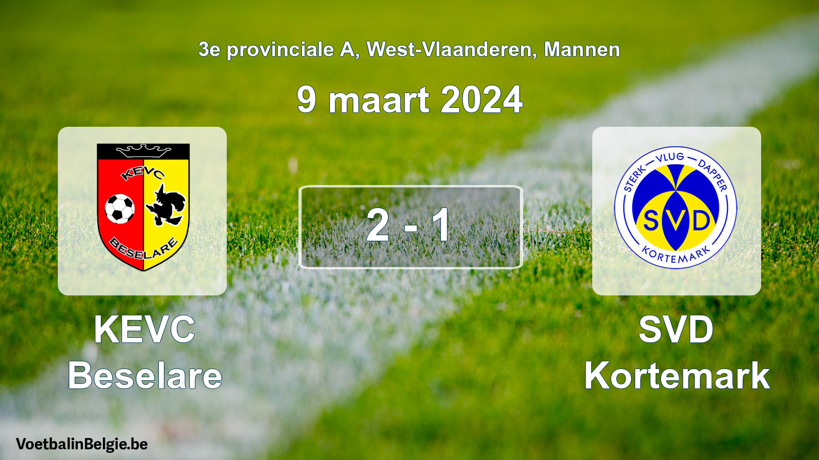 Gespeelde wedstrijd mannenvoetbal: KEVC Beselare - SVD Kortemark 2 - 1 (9 maart 2024)