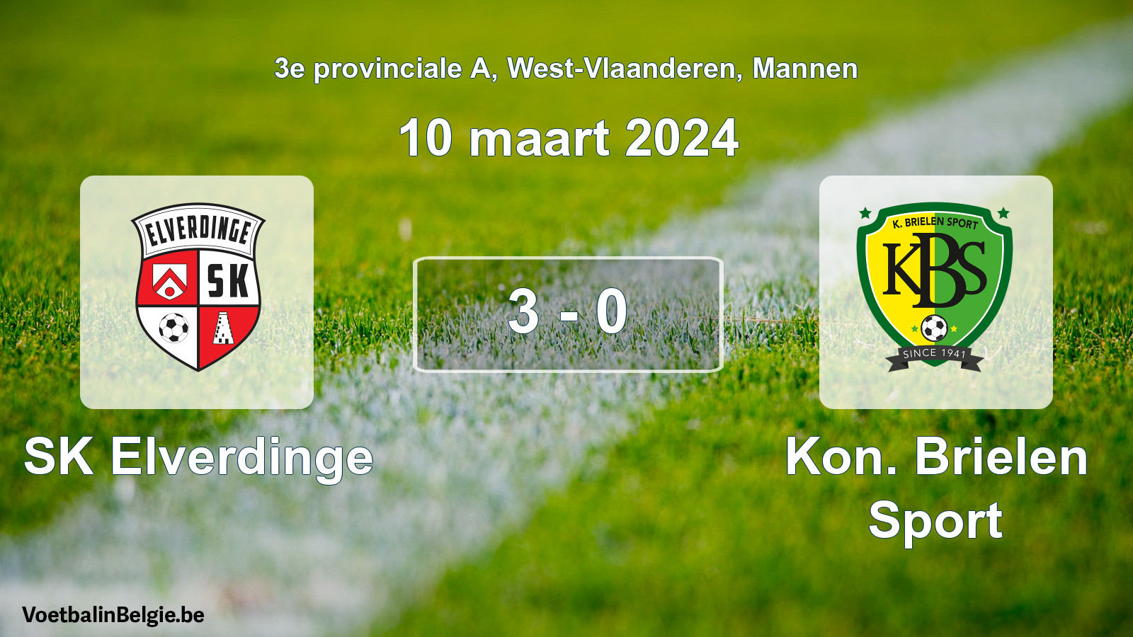 Gespeelde wedstrijd mannenvoetbal: SK Elverdinge - Kon. Brielen Sport 3 - 0 (10 maart 2024)