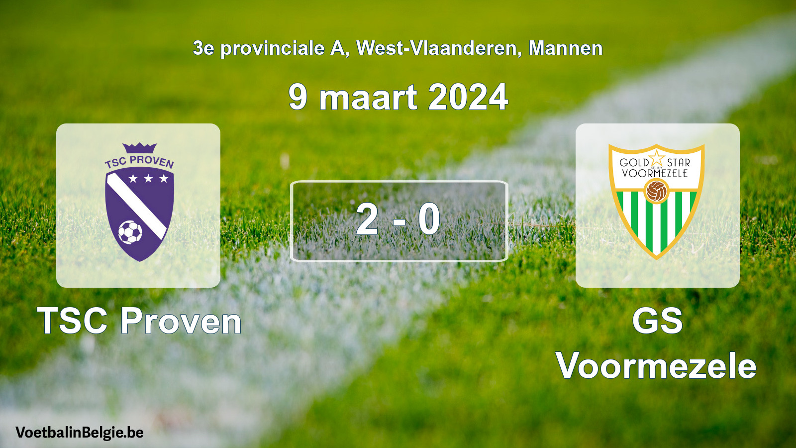 Gespeelde wedstrijd mannenvoetbal: TSC Proven - GS Voormezele 2 - 0 (9 maart 2024)