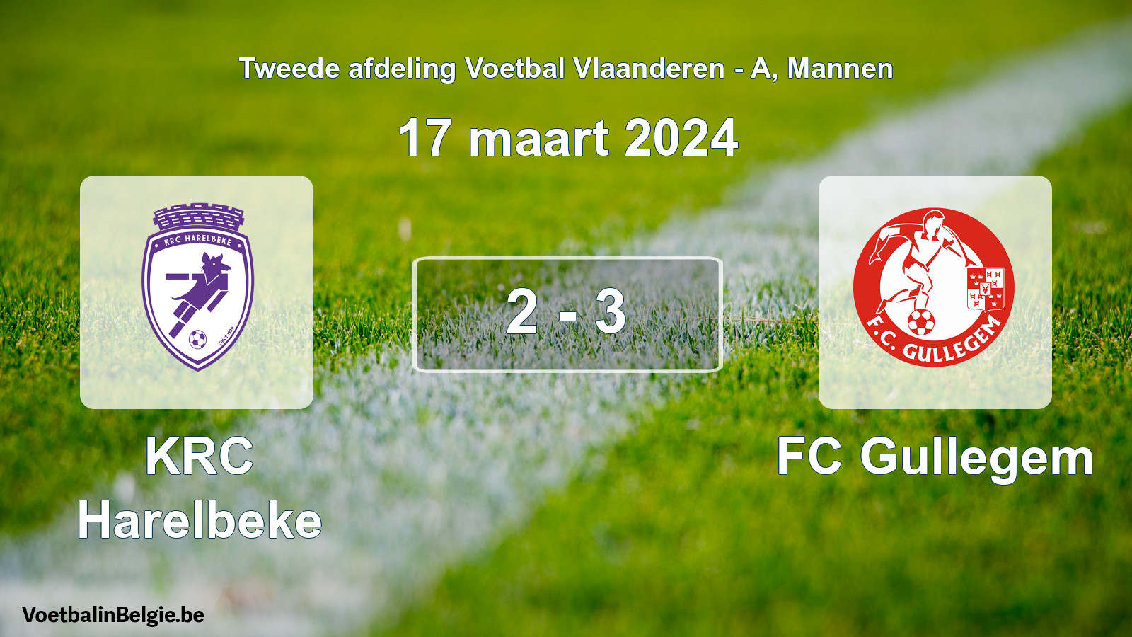 Gespeelde wedstrijd mannenvoetbal: KRC Harelbeke - FC Gullegem 2 - 3 (17 maart 2024)