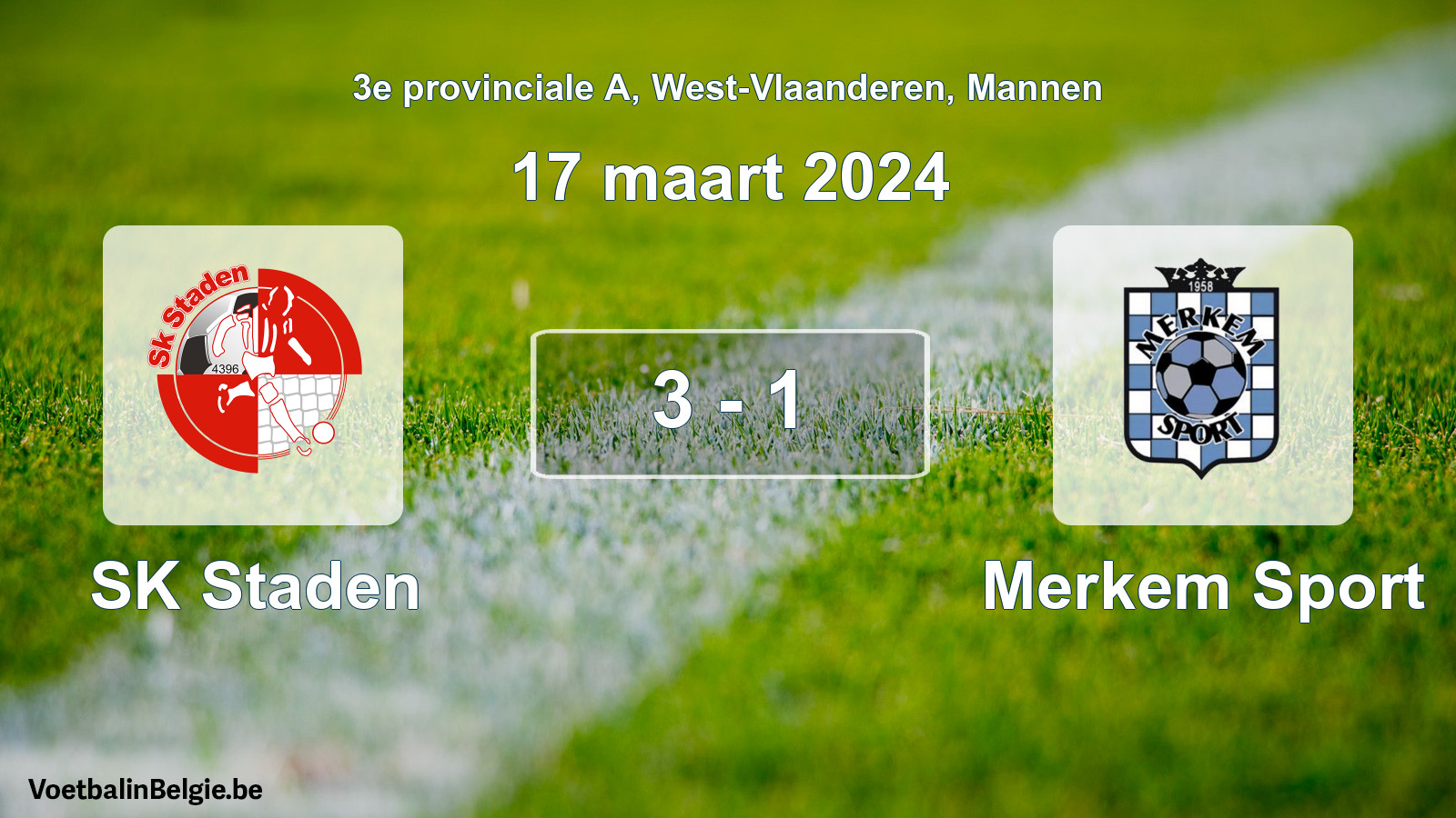 Gespeelde wedstrijd mannenvoetbal: SK Staden - Merkem Sport 3 - 1 (17 maart 2024)