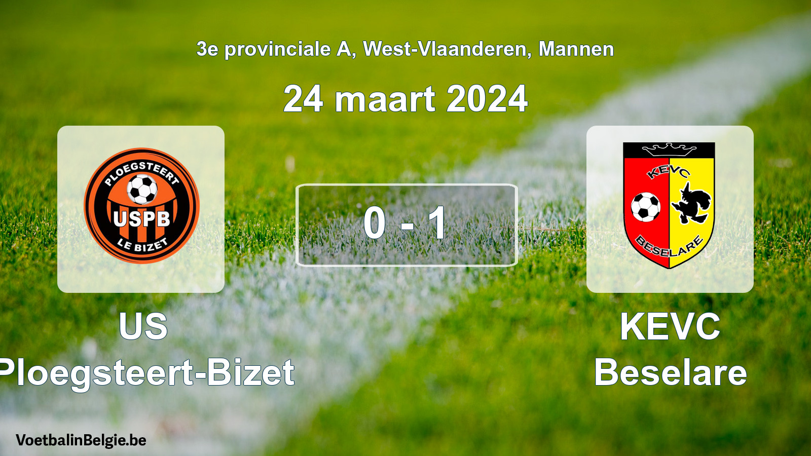 Gespeelde wedstrijd mannenvoetbal: US Ploegsteert-Bizet - KEVC Beselare 0 - 1 (24 maart 2024)