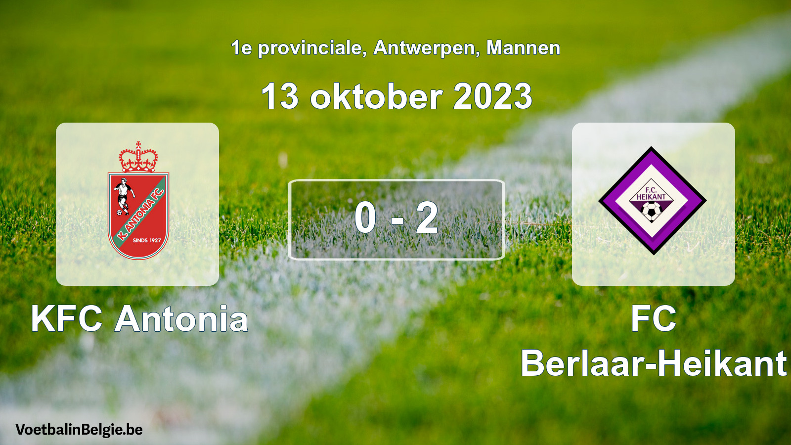 Gespeelde wedstrijd mannenvoetbal: KFC Antonia - FC Berlaar-Heikant 0 - 2 (13 oktober 2023)