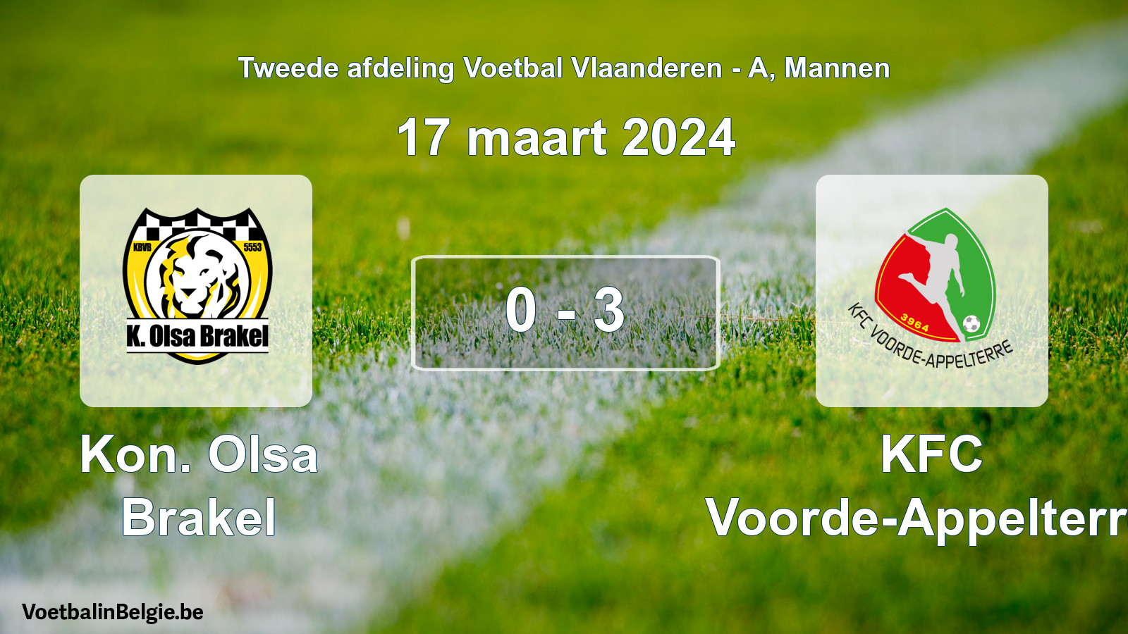 Gespeelde wedstrijd mannenvoetbal: Kon. Olsa Brakel - KFC Voorde-Appelterre 0 - 3 (17 maart 2024)