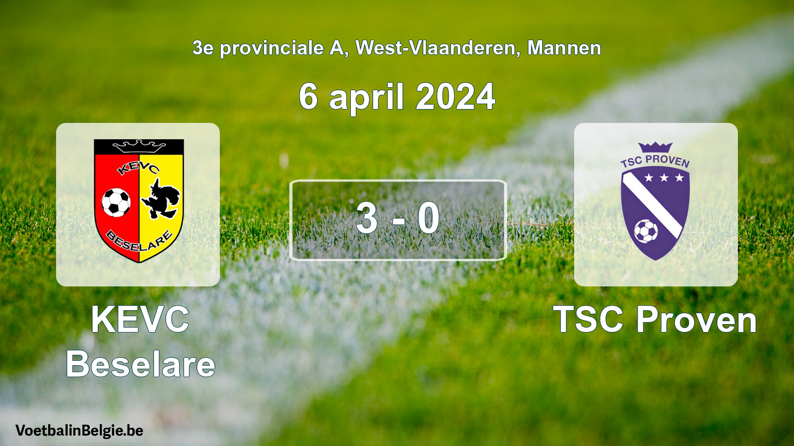 Gespeelde wedstrijd mannenvoetbal: KEVC Beselare - TSC Proven 3 - 0 (6 april 2024)