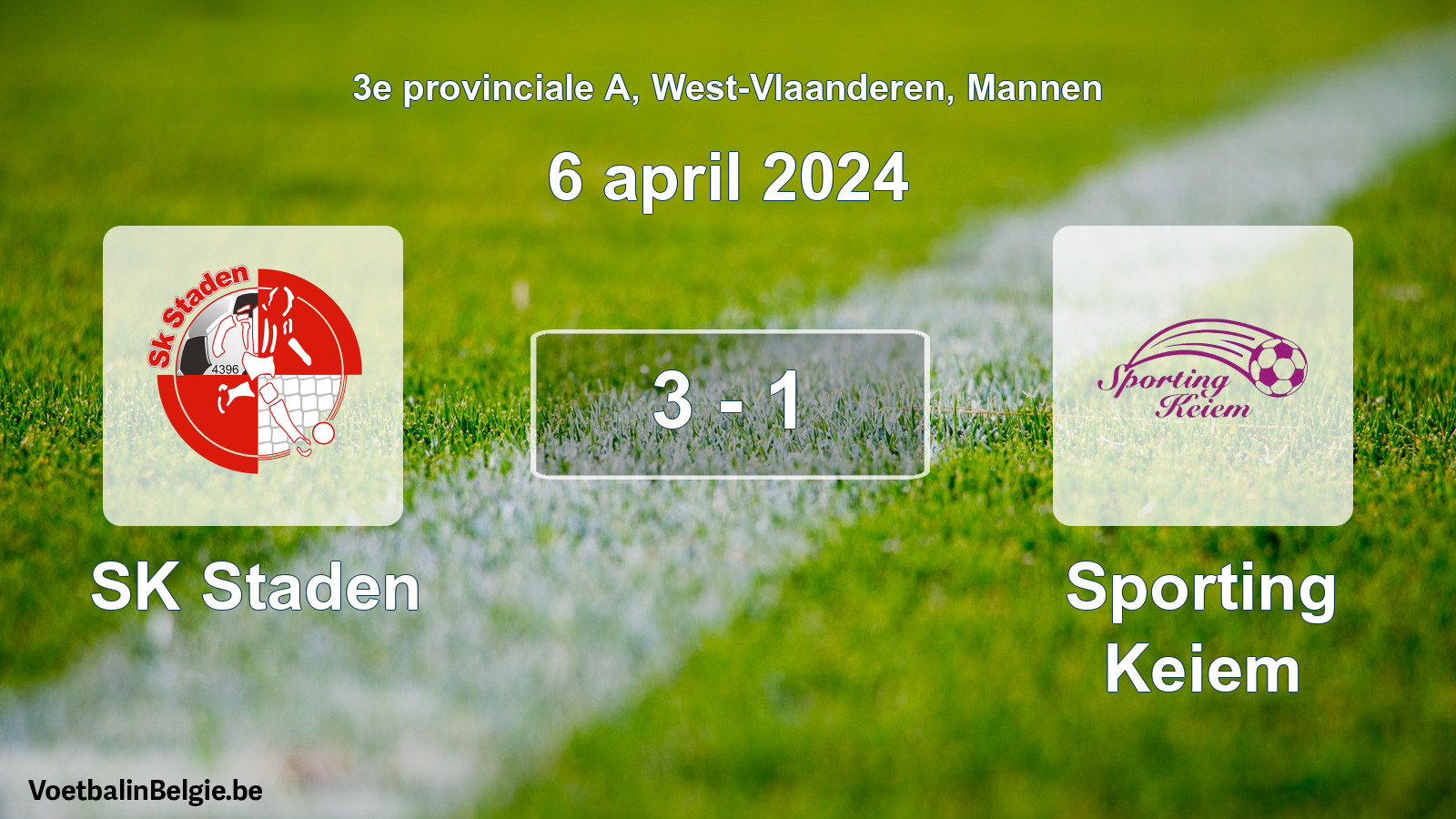 Gespeelde wedstrijd mannenvoetbal: SK Staden - Sporting Keiem 3 - 1 (6 april 2024)