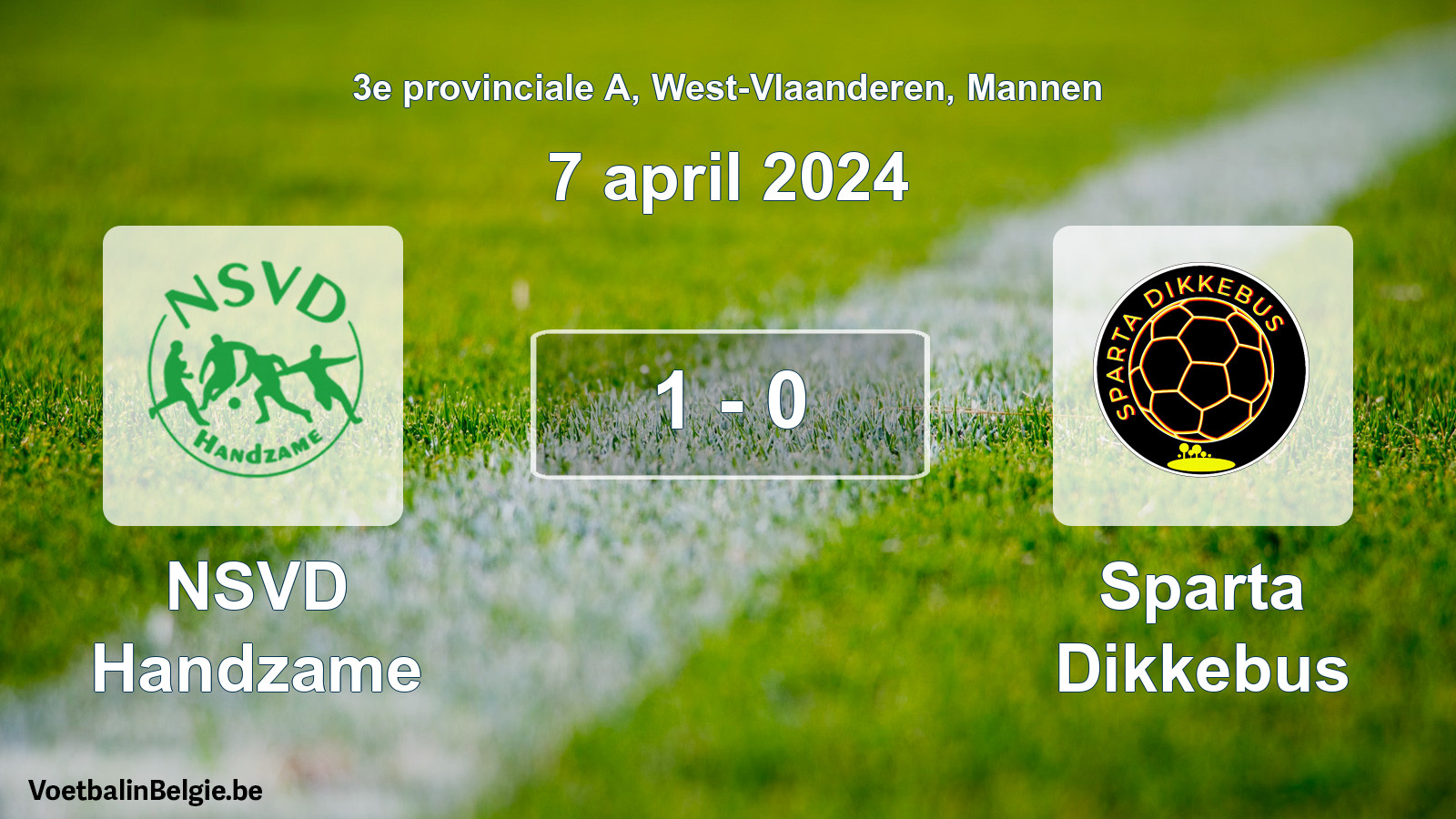 Gespeelde wedstrijd mannenvoetbal: NSVD Handzame - Sparta Dikkebus 1 - 0 (7 april 2024)