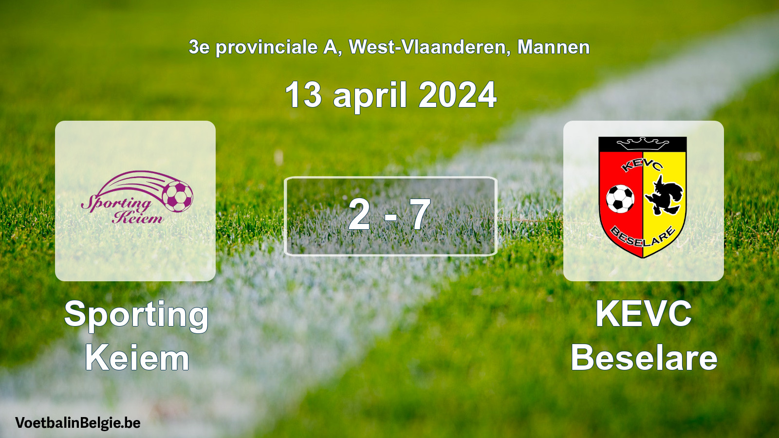 Gespeelde wedstrijd mannenvoetbal: Sporting Keiem - KEVC Beselare 2 - 7 (13 april 2024)
