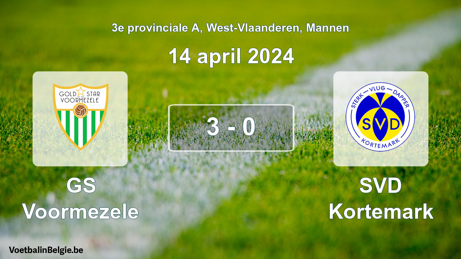 Gespeelde wedstrijd mannenvoetbal: GS Voormezele - SVD Kortemark 3 - 0 (14 april 2024)