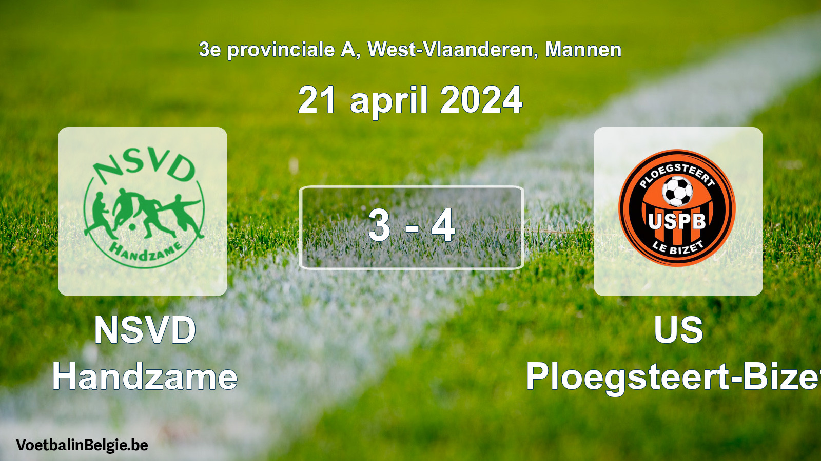 Played match men football: NSVD Handzame - US Ploegsteert-Bizet 3 - 4 (21 April 2024)