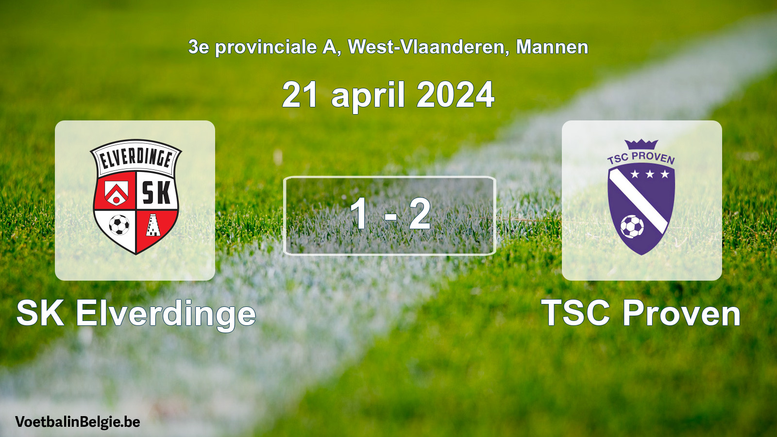 Gespeelde wedstrijd mannenvoetbal: SK Elverdinge - TSC Proven 1 - 2 (21 april 2024)