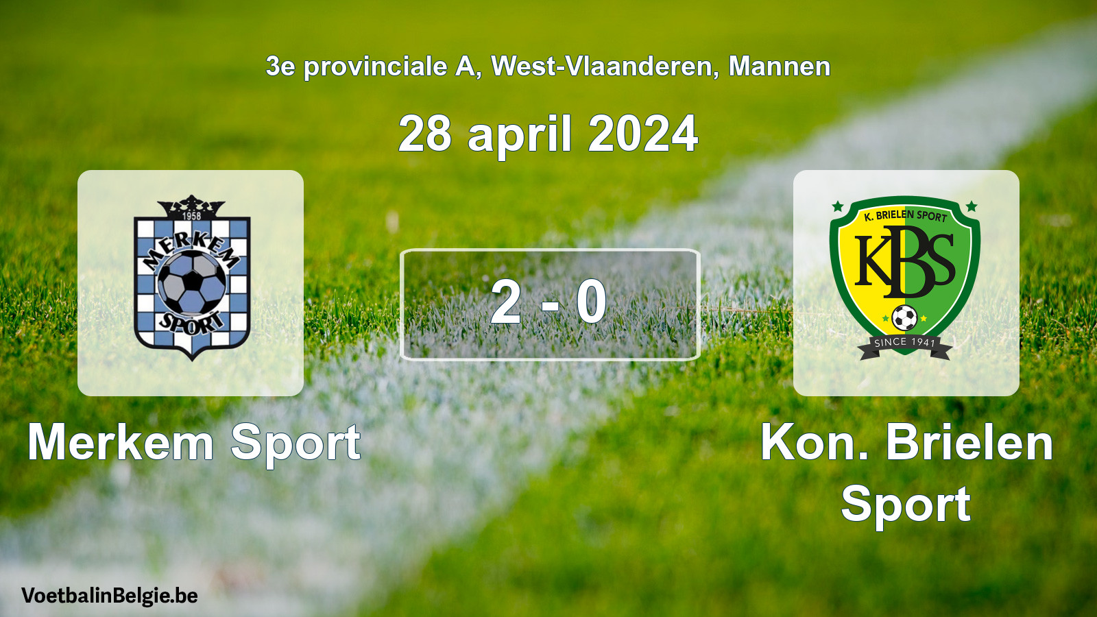 Gespeelde wedstrijd mannenvoetbal: Merkem Sport - Kon. Brielen Sport 2 - 0 (28 april 2024)
