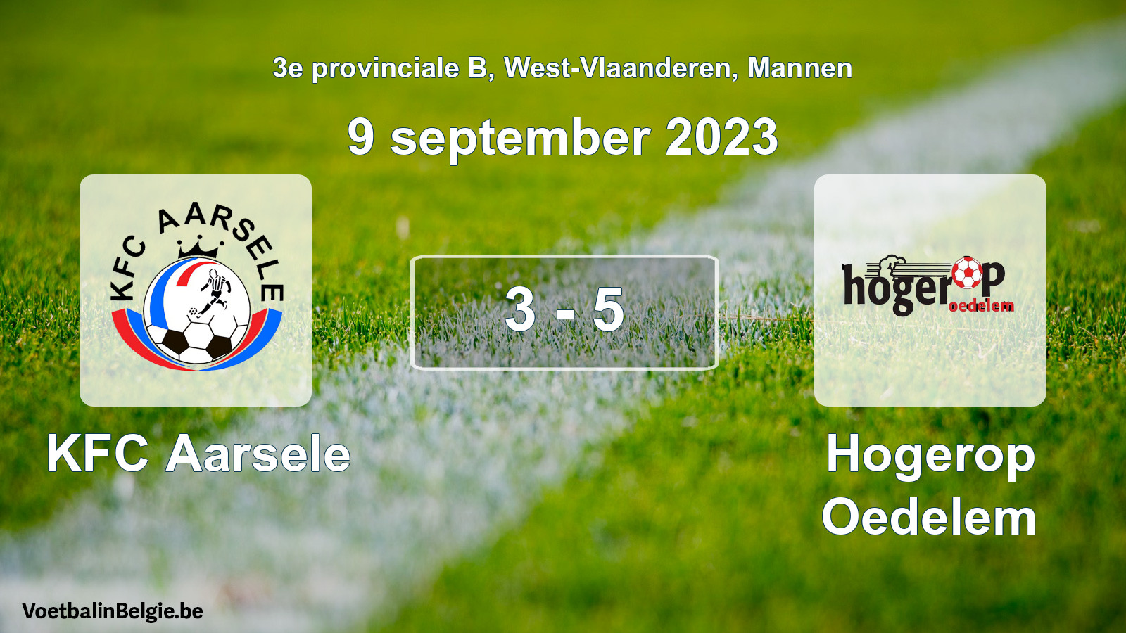Gespeelde wedstrijd mannenvoetbal: KFC Aarsele - Hogerop Oedelem 3 - 5 (9 september 2023)