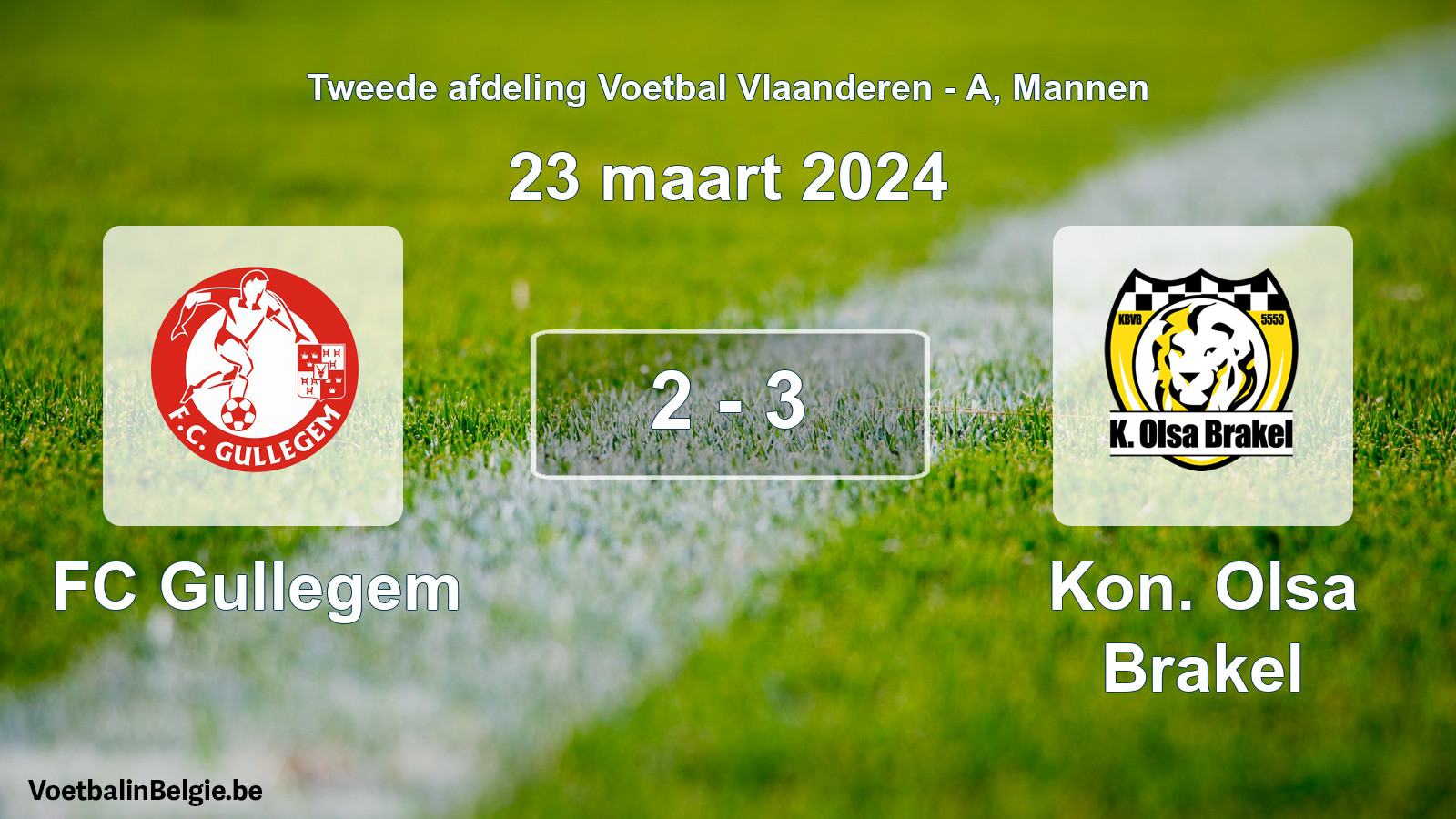 Gespeelde wedstrijd mannenvoetbal: FC Gullegem - Kon. Olsa Brakel 2 - 3 (23 maart 2024)