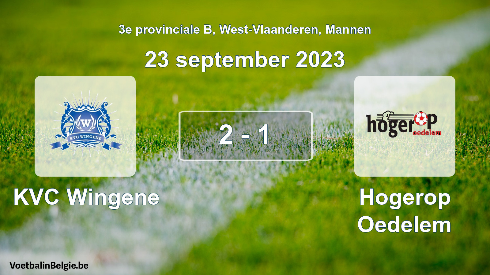 Gespeelde wedstrijd mannenvoetbal: KVC Wingene - Hogerop Oedelem 2 - 1 (23 september 2023)
