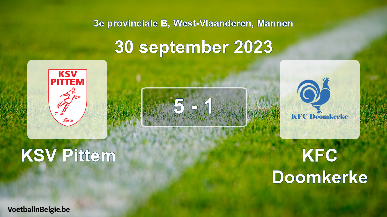 Gespeelde wedstrijd mannenvoetbal: KSV Pittem - KFC Doomkerke 5 - 1 (30 september 2023)