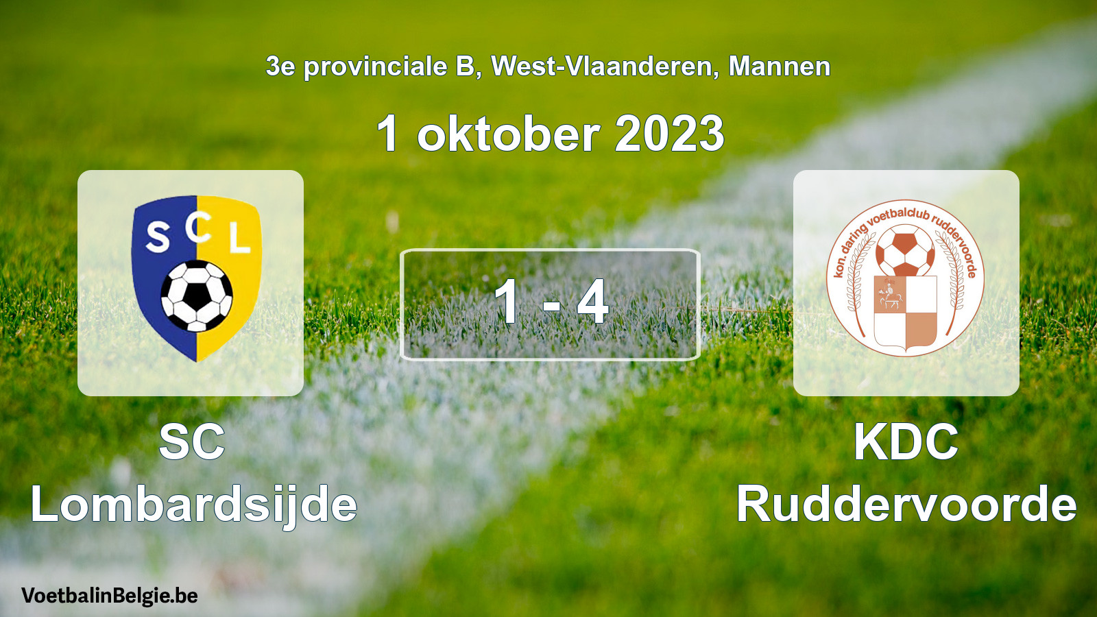 Gespeelde wedstrijd mannenvoetbal: SC Lombardsijde - KDC Ruddervoorde 1 - 4 (1 oktober 2023)