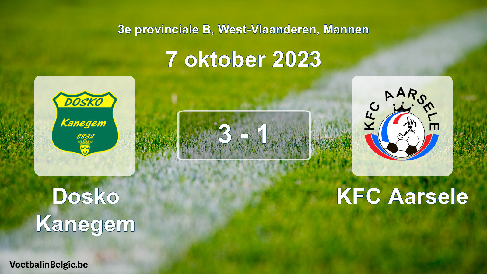 Gespeelde wedstrijd mannenvoetbal: Dosko Kanegem - KFC Aarsele 3 - 1 (7 oktober 2023)