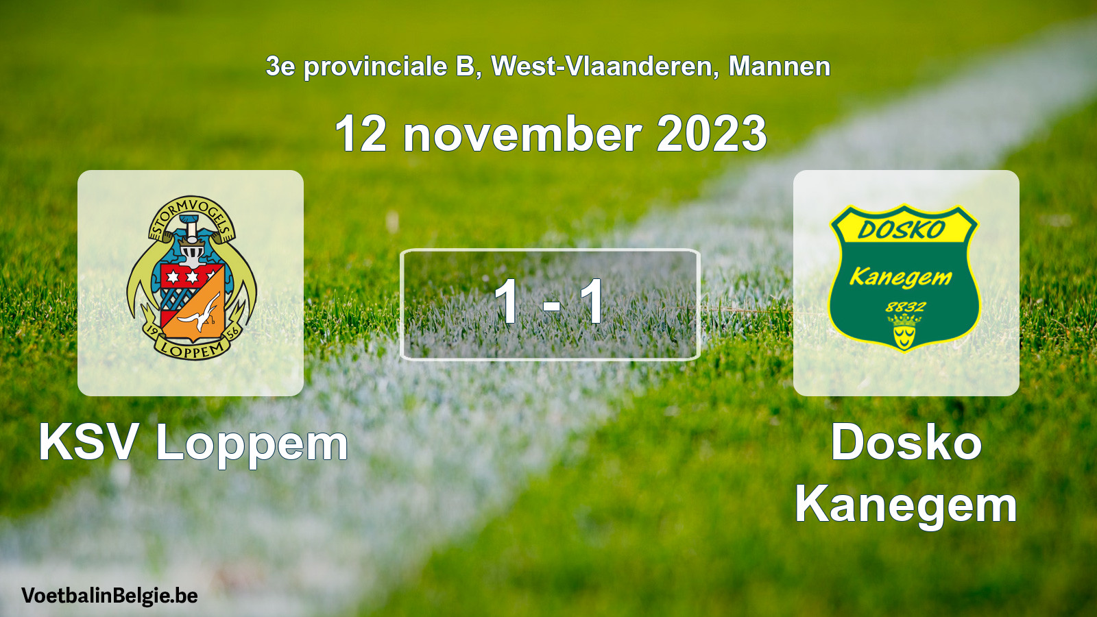 Gespeelde wedstrijd mannenvoetbal: KSV Loppem - Dosko Kanegem 1 - 1 (12 november 2023)
