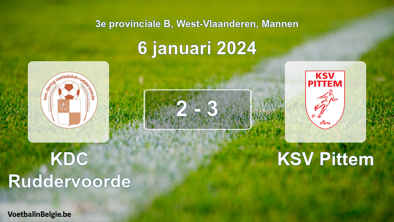 Gespeelde wedstrijd mannenvoetbal: KDC Ruddervoorde - KSV Pittem 2 - 3 (6 januari 2024)
